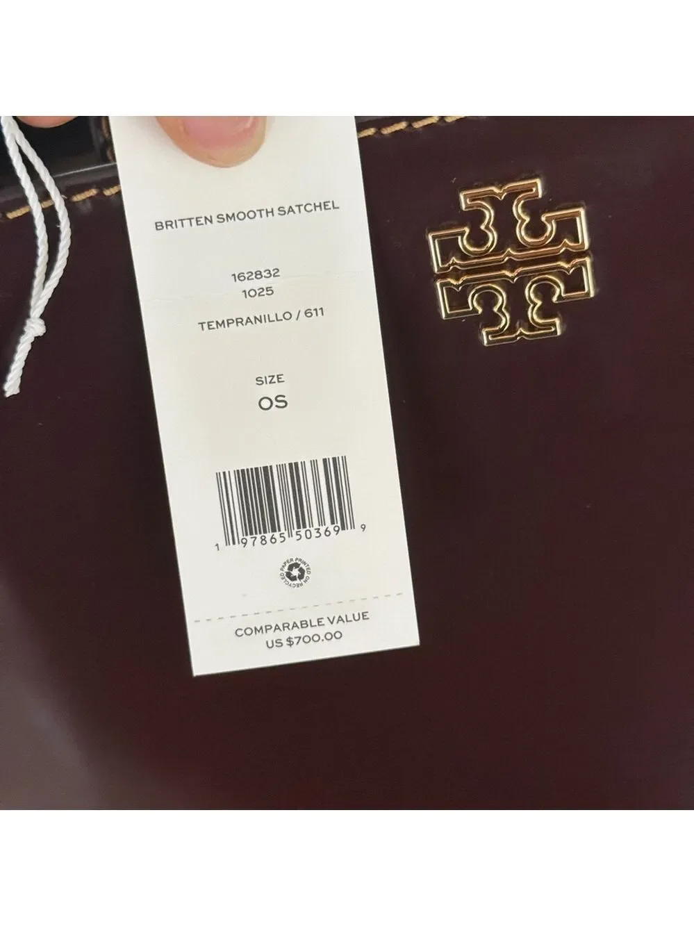 New 900+! Tory Burch BRITTEN SMOOTH SATCHEL & Matching Wallet TEMPRANILLO / Gold